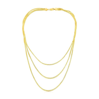 14k Yellow Gold Three Strand Herringbone Chain Necklace - Whitestone Jewellery