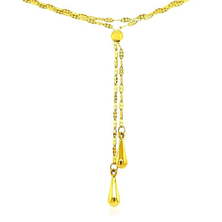 14k Yellow Gold Double Strand Chain with Puffed Heart Lariat Necklace - Whitestone Jewellery